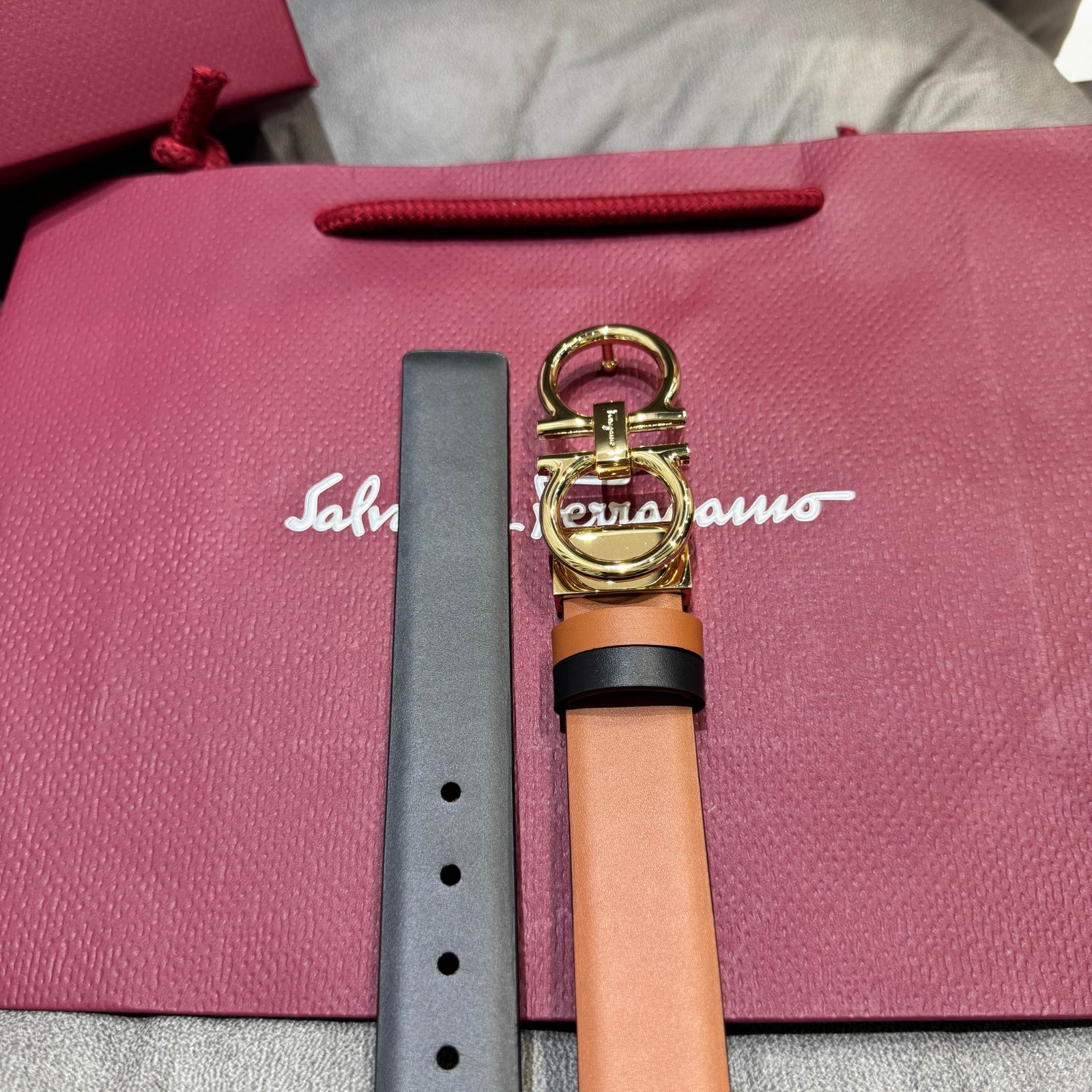 Salvatore Ferragamo Gancini Reversible Leather Belt