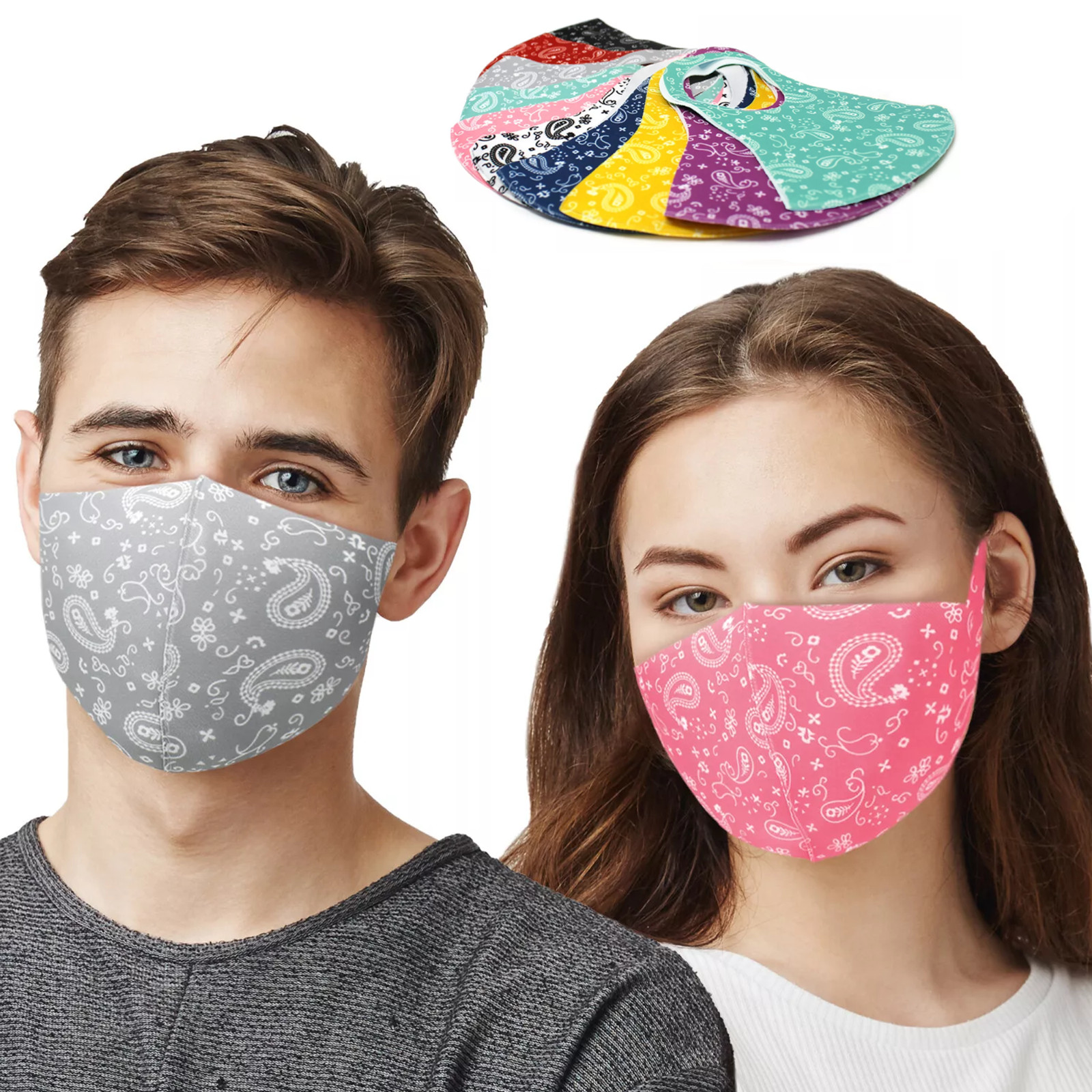Unisex Reusable Washable Breathable Fashion Paisley 10 PACK Face Masks 10 Colors