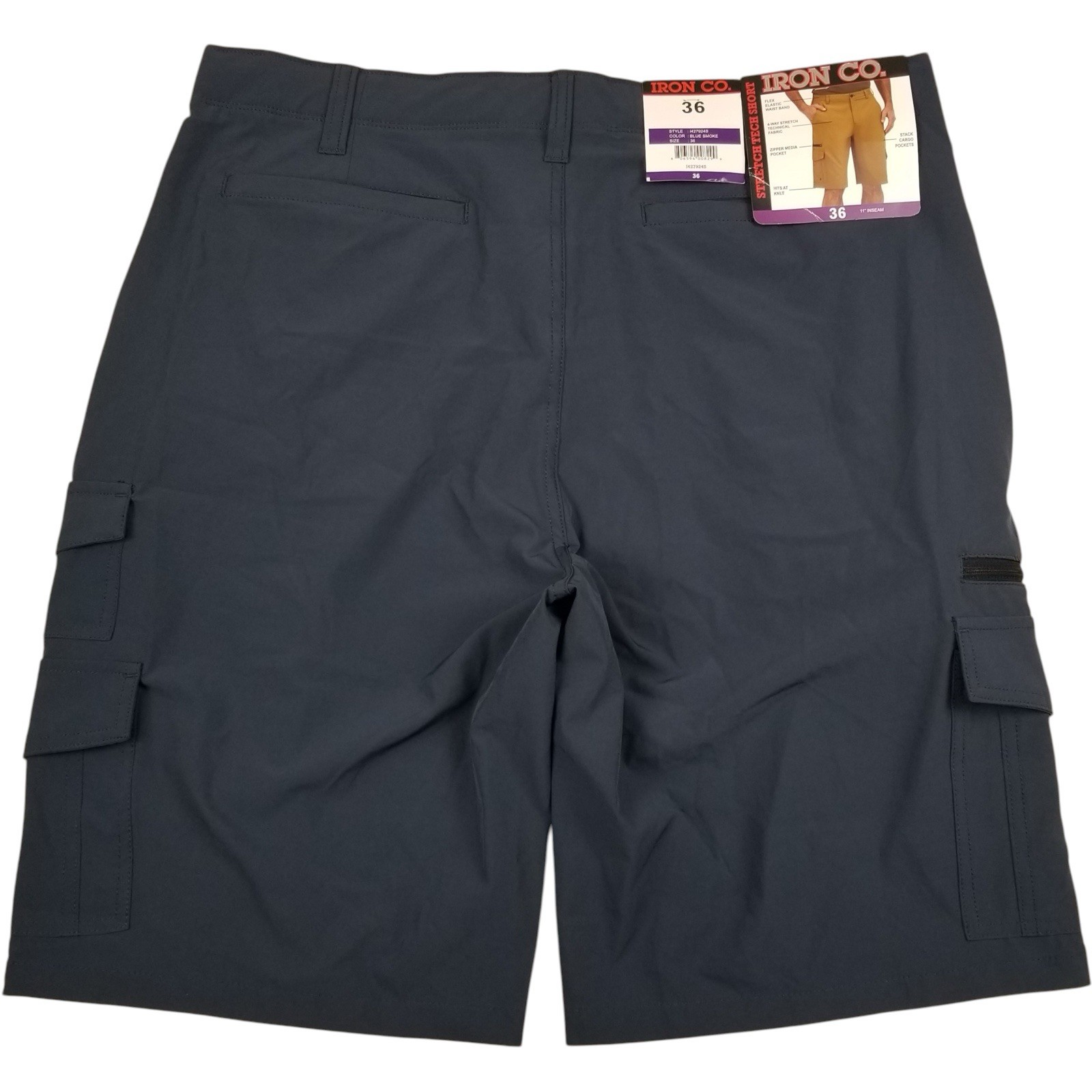 IRON Co Size 36 Men’s Flex Waistband Stretch Hybrid Multi Pocket Cargo Short
