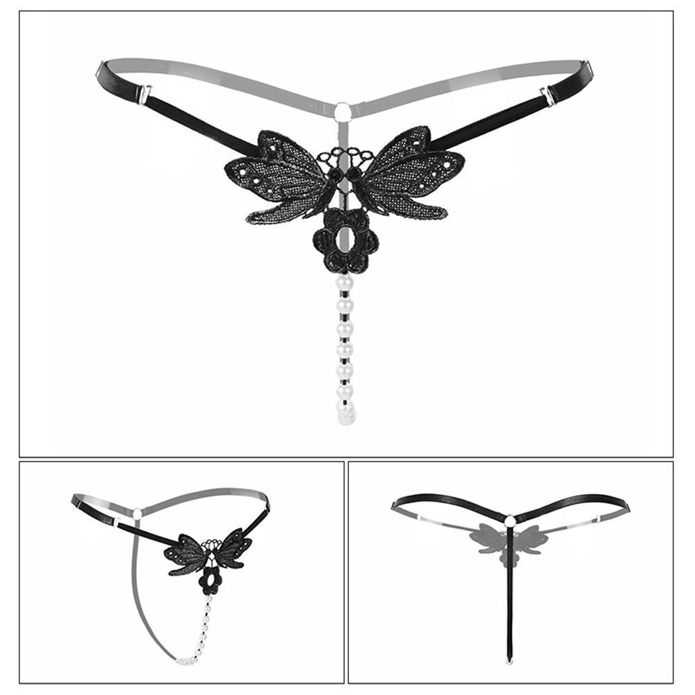 Sexy Women Lace Pearl Thong G-string Panties Lingerie Underwear Crotchles T-back
