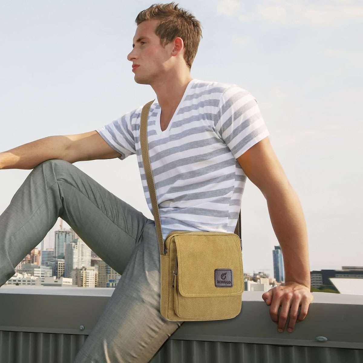 USA Vintage Canvas Crossbody Bag Portable School Satchel Messenger Shoulder Men