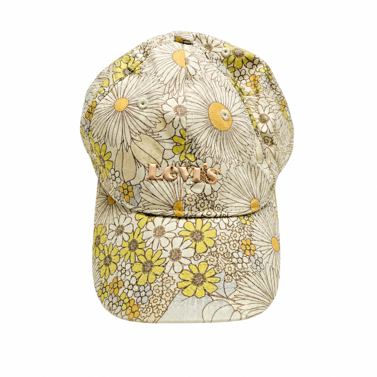 Levi’s Baseball Cap Hat Floral Daisy Print Yellow White Denim Adjustable Strap