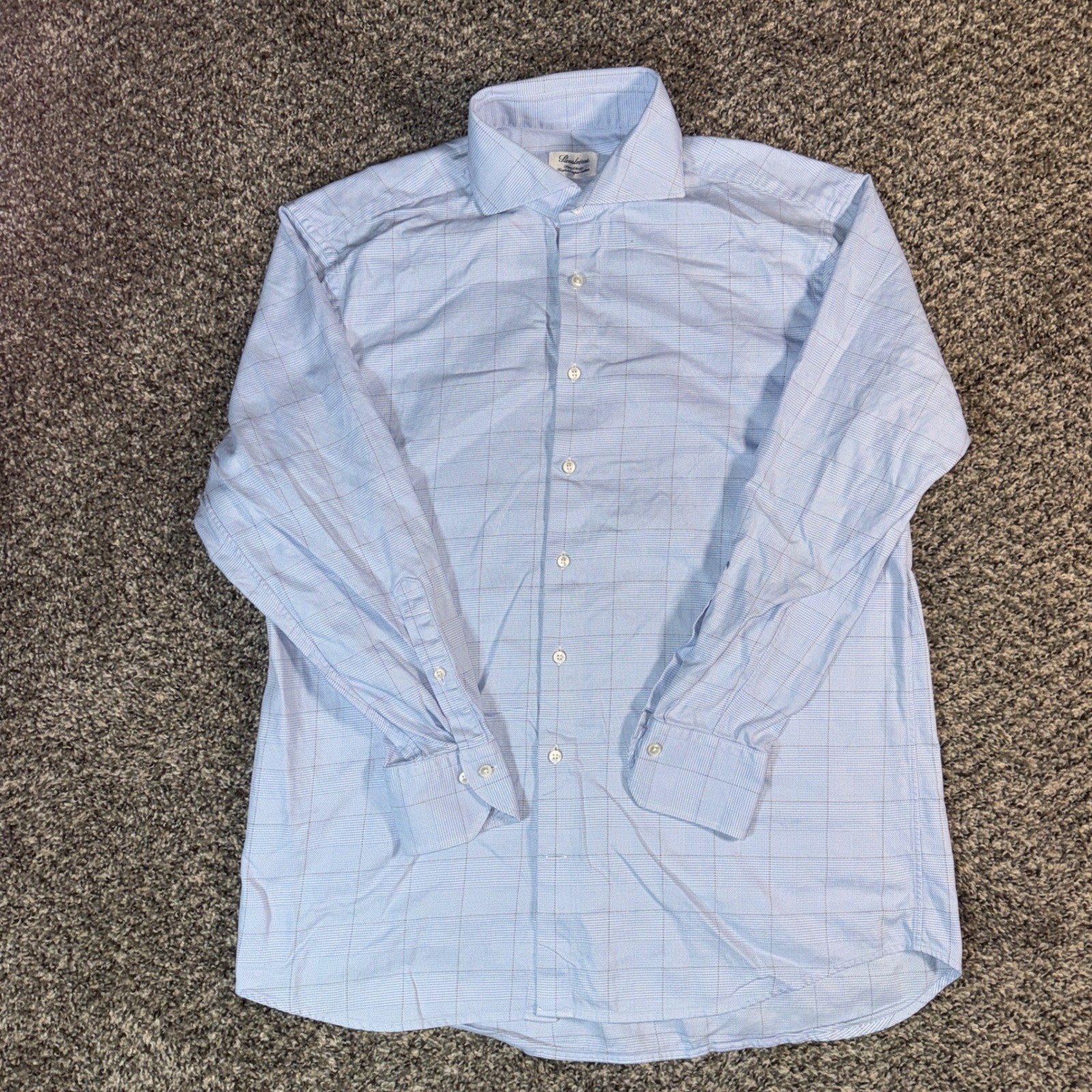 Stenstroms 16.5 42 Mens Blue Check Twofold Super Cotton Fitted Body Dress Shirt