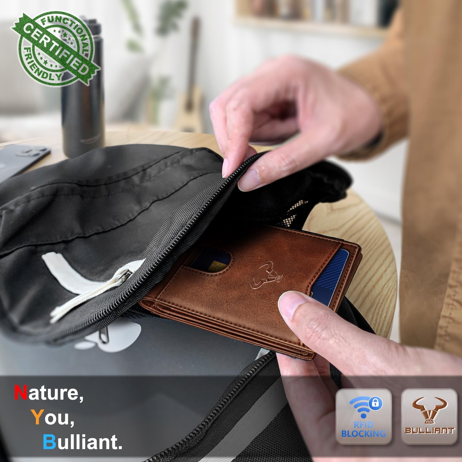 BULLIANT Men Wallet, Slim Leather Wallet Front Pocket Card Holder Gift For Men 1