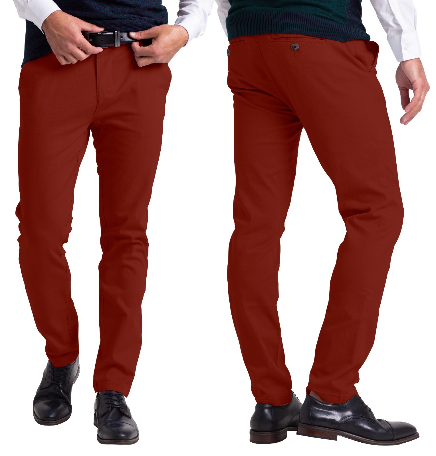 Mens Chino Slim Fit Workwear Casual Comfort Stretch Cotton Flat Front Full Pants