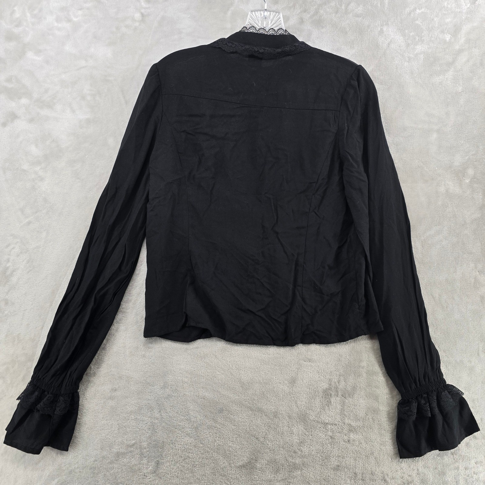 Hot Topic Women XS Button Down Black Lace Trim Victorian Gothic Blouse