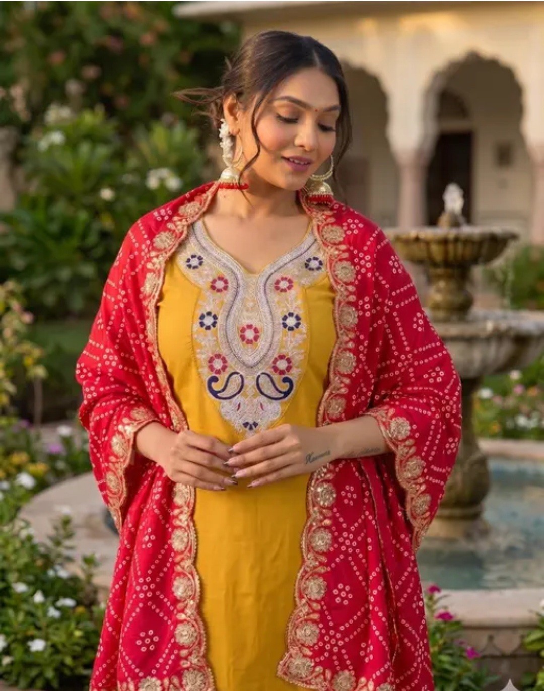 Women Plus Size Kurta With Pant Set With Embroidered Style.& Dupatta Set. Size S