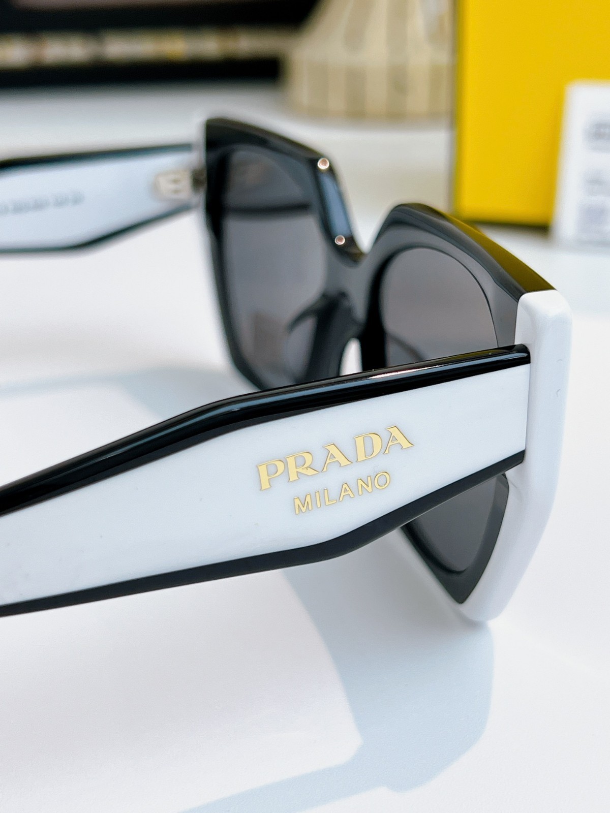 Prada PR 15WS Oversize Square Sunglasses Women Black White Frame UV400 Authentic