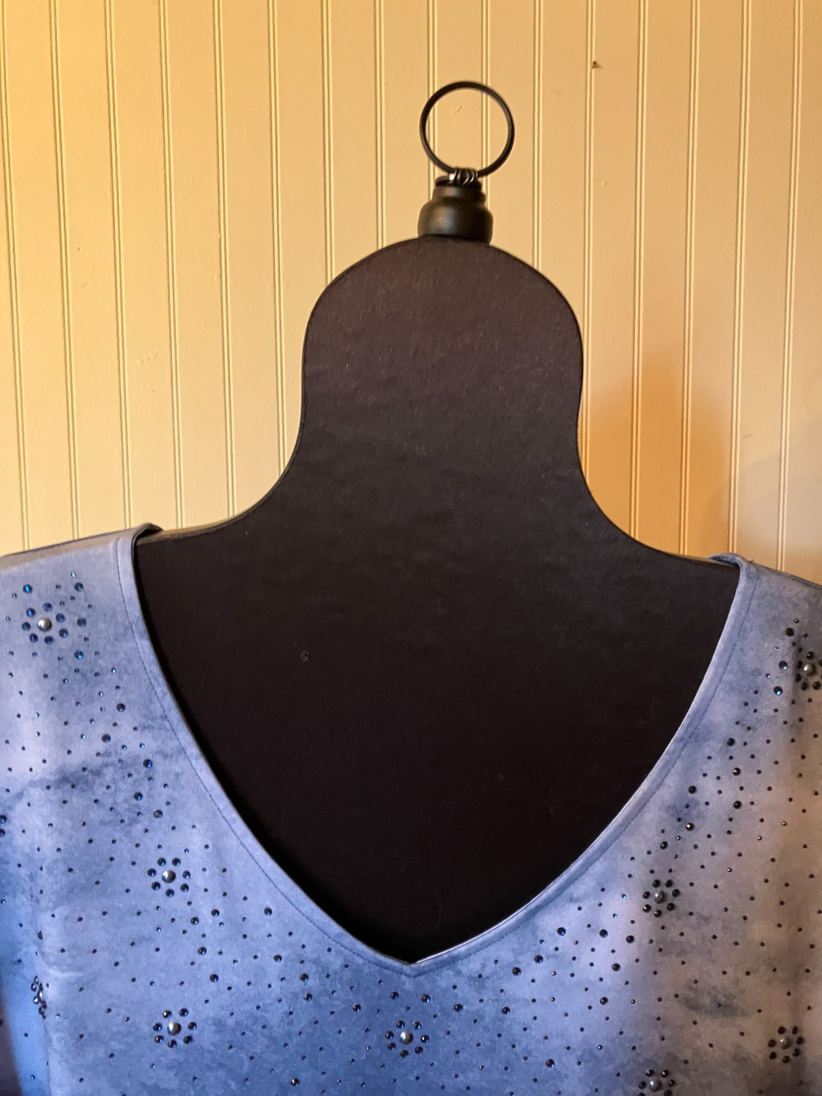 CATHERINES ~2X~Blue Tie Dye~Flutter S/SLV~Stud Embellished~Slinky Knit Tunic Top