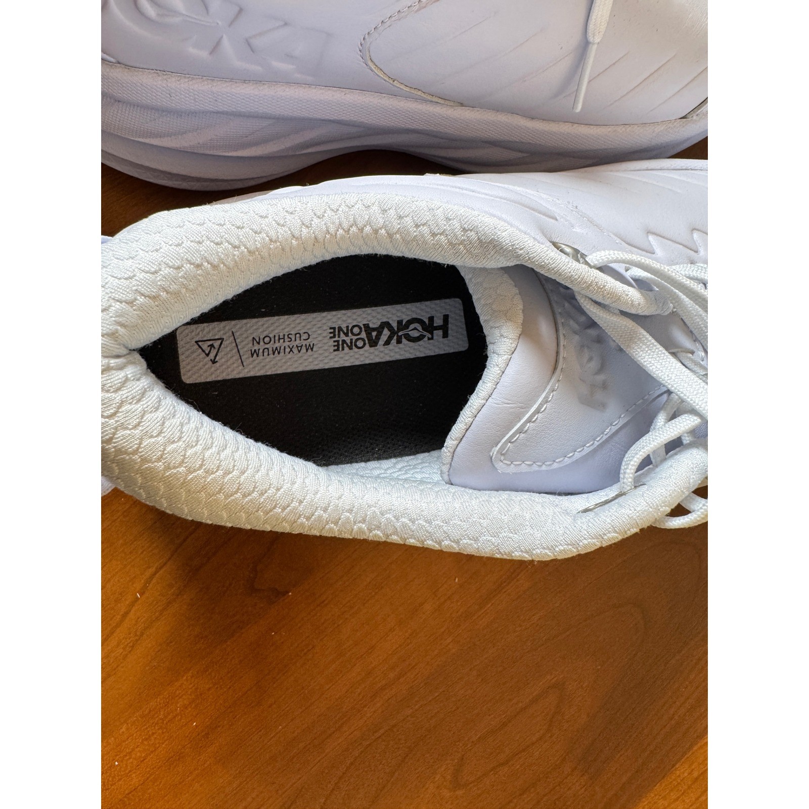 Hoka One One Bondi SR Mens White Leather Slip Resistant Walking Shoes Sneaker