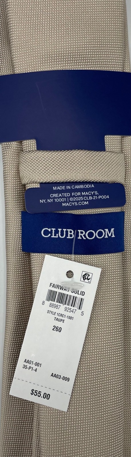 Club Room Regular Tie Men’s 100% Polyester Tie ~ Taupe ~ Fairway Solid