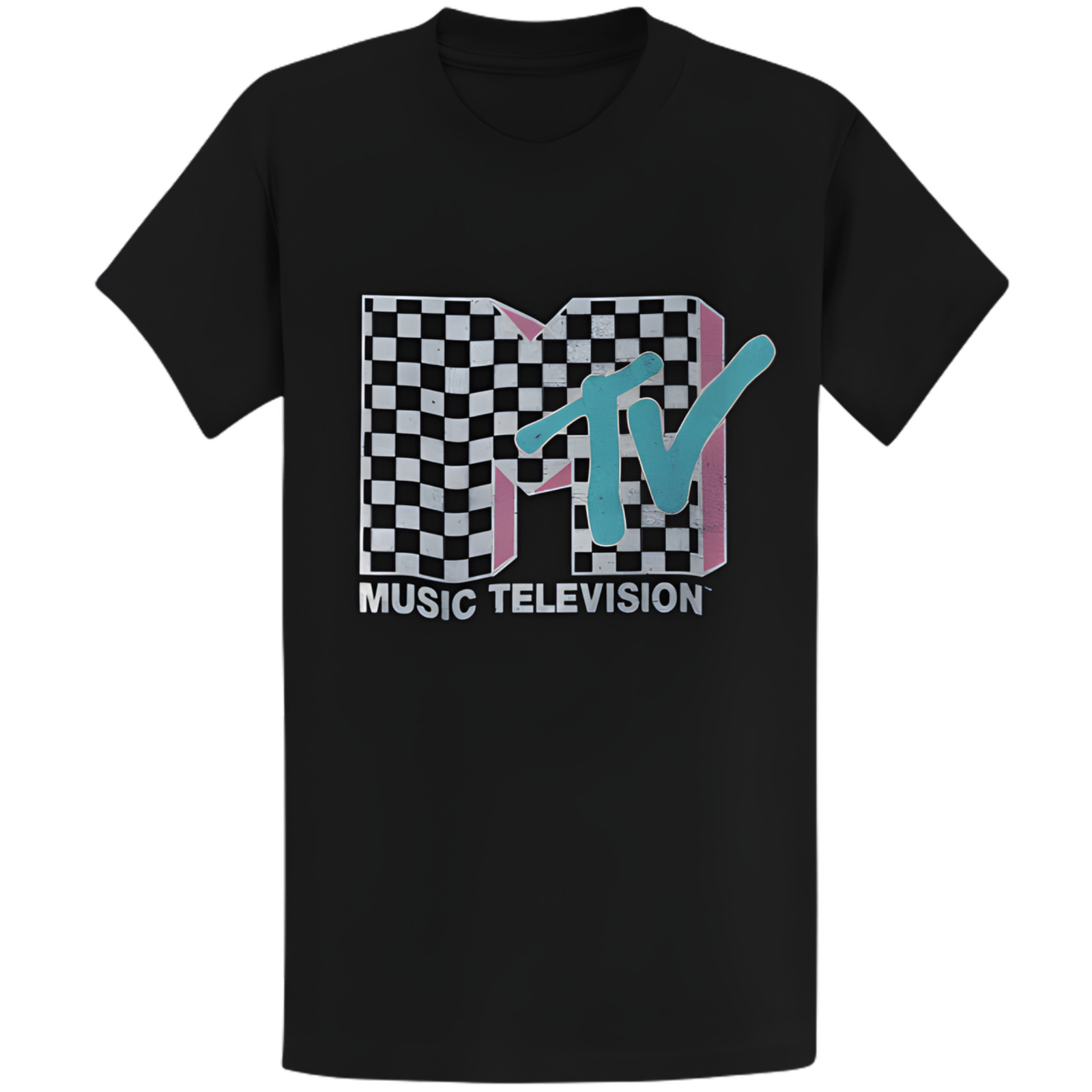 Gildan 5000 Vintage MTV Neon Checkered Logo T-Shirt – Retro 80s 90s Gift Tee