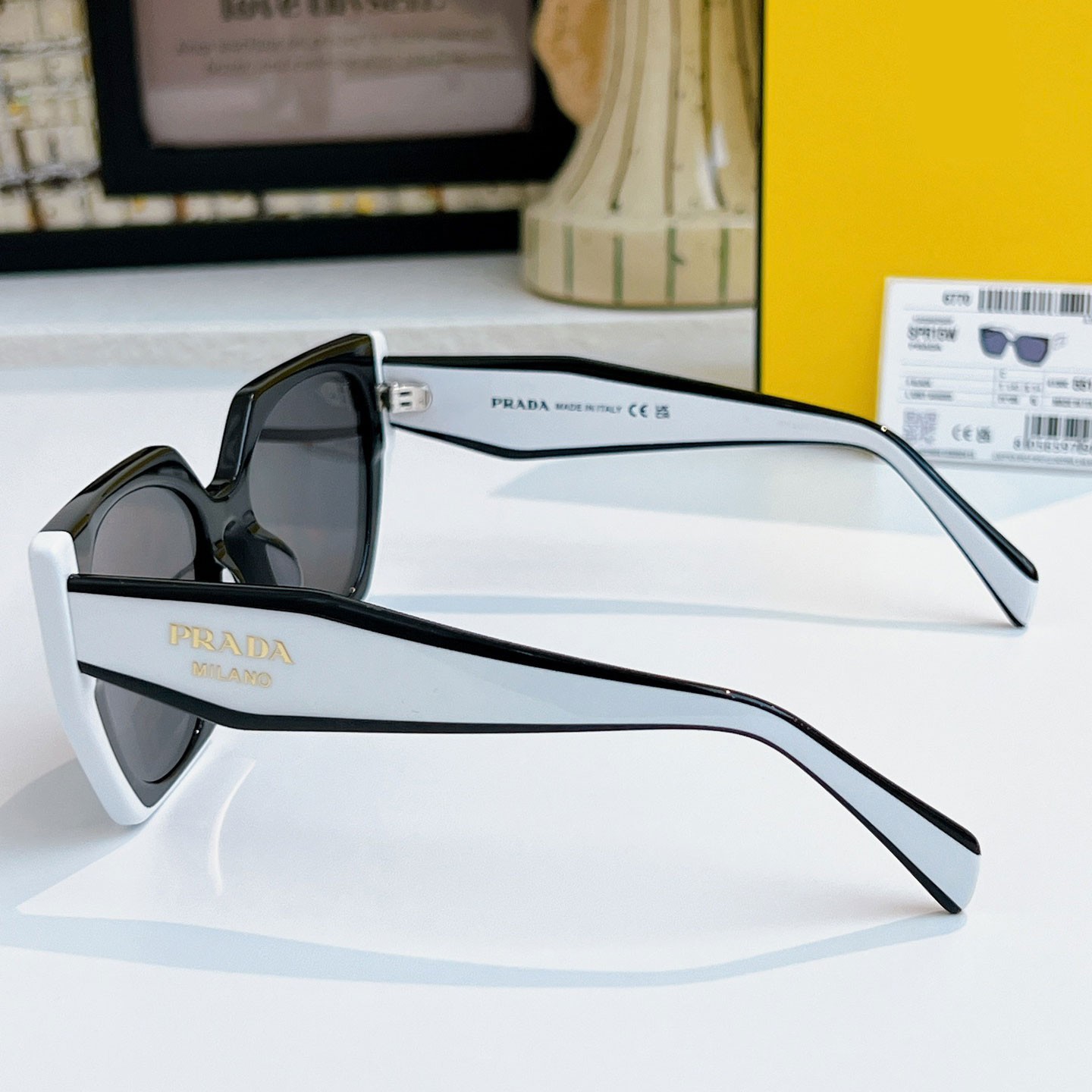 Prada PR 15WS Oversize Square Sunglasses Women Black White Frame UV400 Authentic