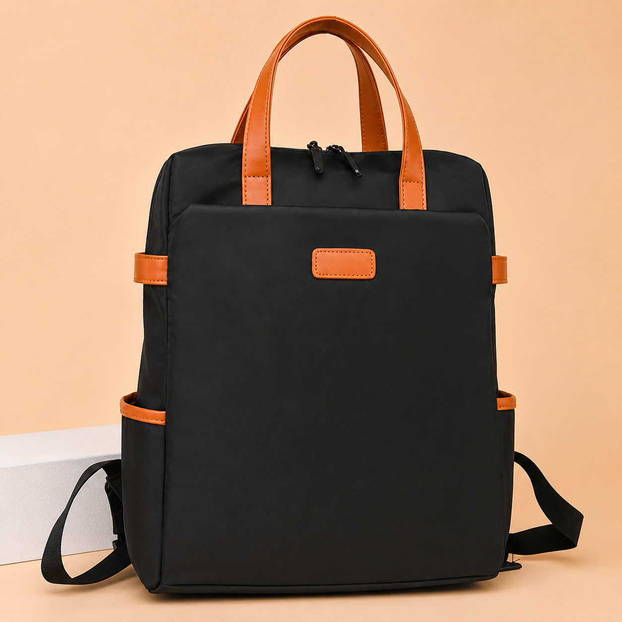 Black Nylon Convertible Backpack Tote Women Waterproof Trolley Sleeve Anti-Theft