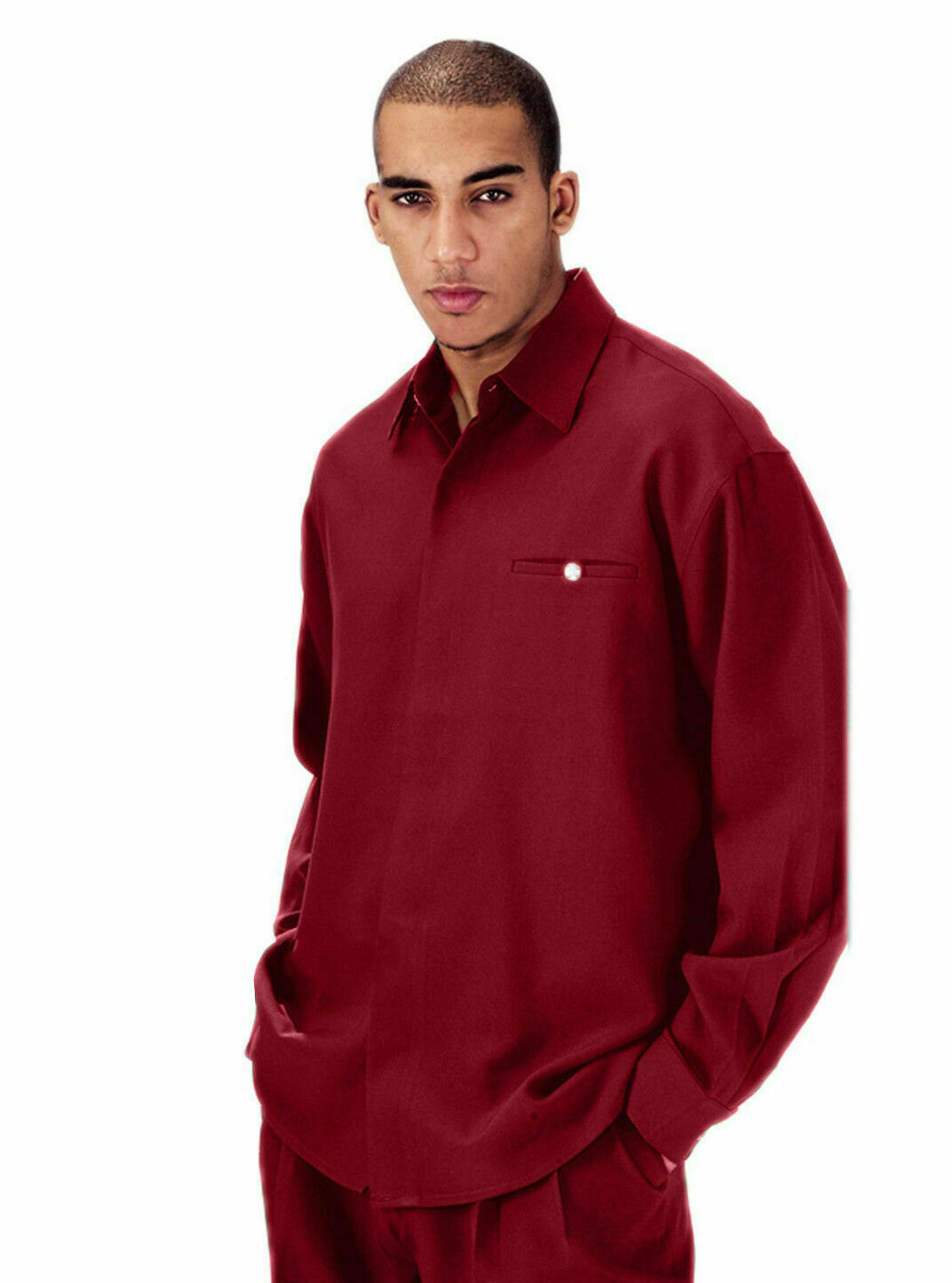 Men’s 2pc Walking Suit Long Sleeve Casual Shirt & Pants Set Solid 8 Colors 2612