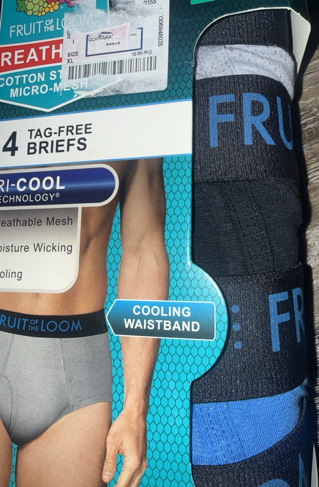Fruit of the Loom 4-Pair Mens Brief Underwear Breathable Mesh Cotton Cooling XL