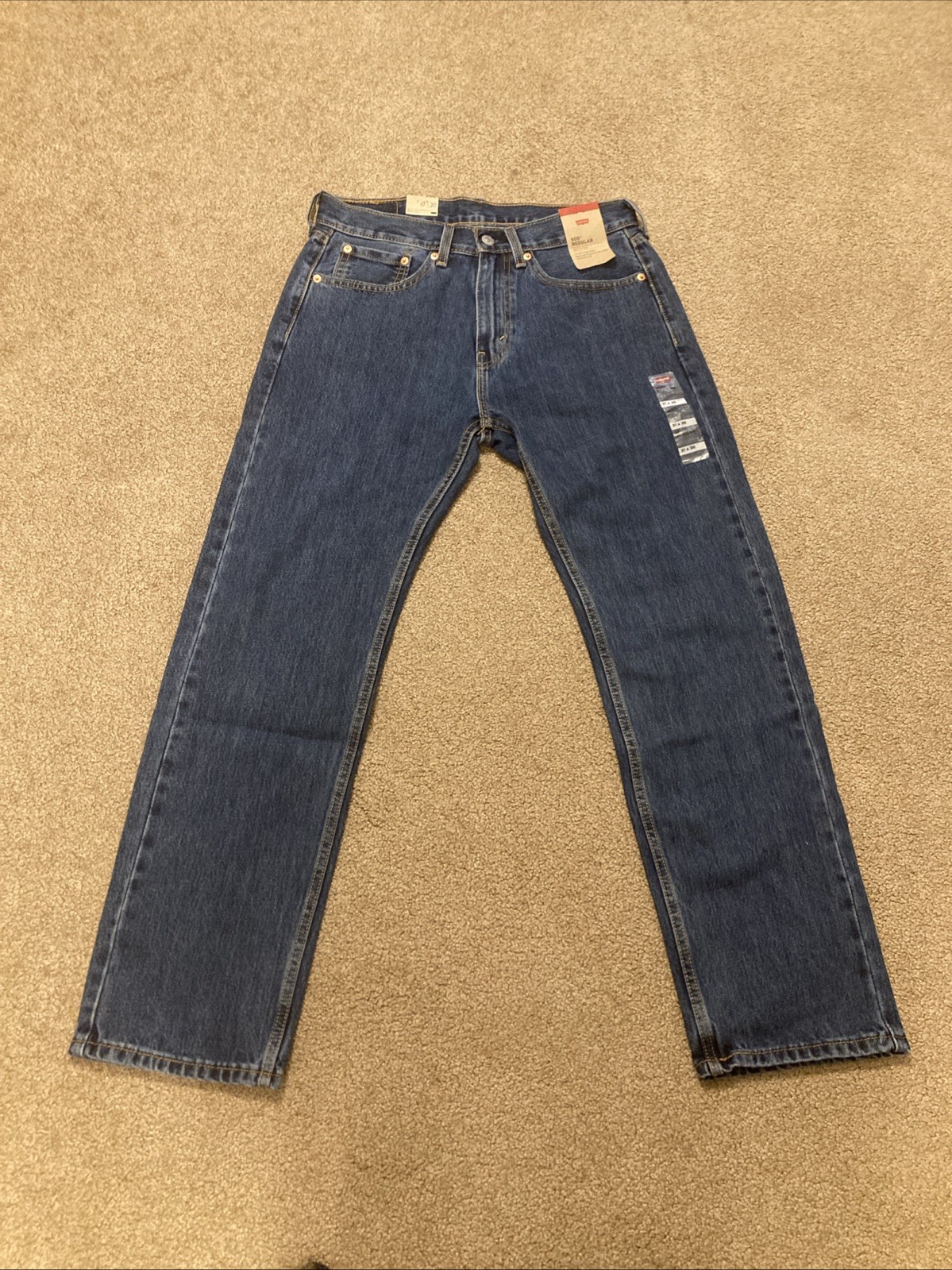 Mens SIZE 31W 30L Levi’s 505 Dark Stonewash Regular Fit Straight Leg 100% Jeans