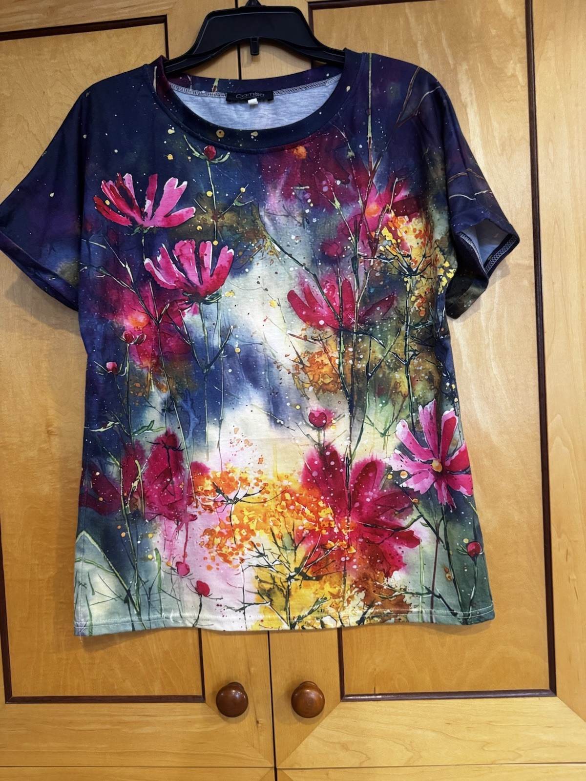 Camisa Women’s Multicolor Floral Print Round Neck Short Sleeve T-Shirt Size W