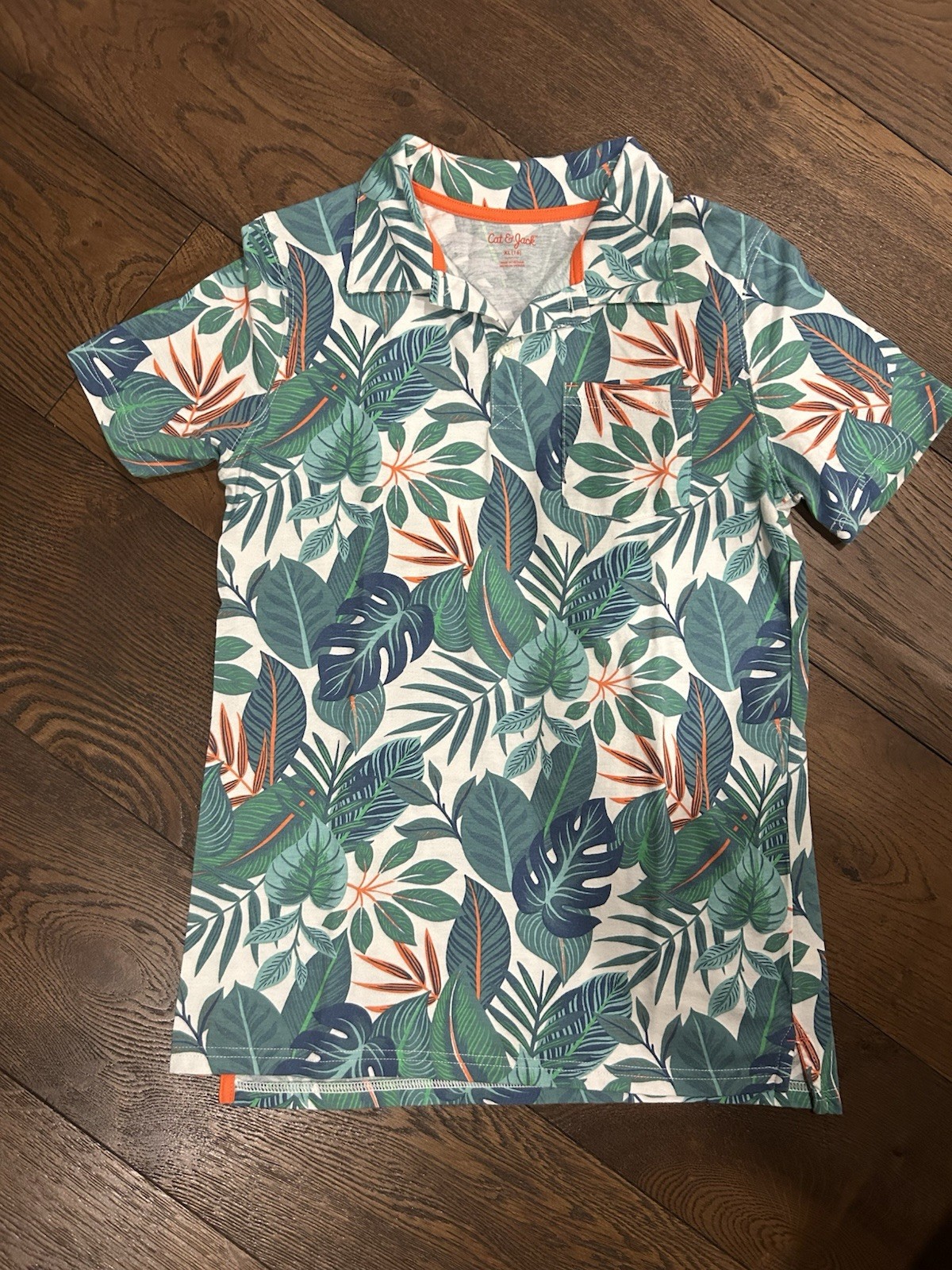 Cat & Jack Tropical Floral Print Collared Short Sleeve Polo Shirt (youth XL/16)