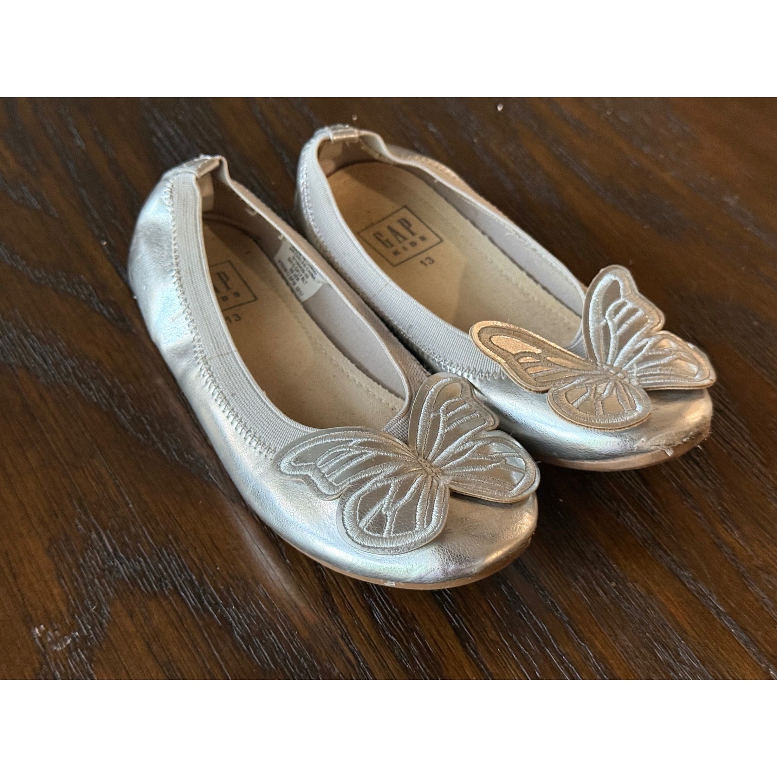 Gap Kids Ballet Flats Kids Size 13 Silver Butterfly Metallic Dress Shoes