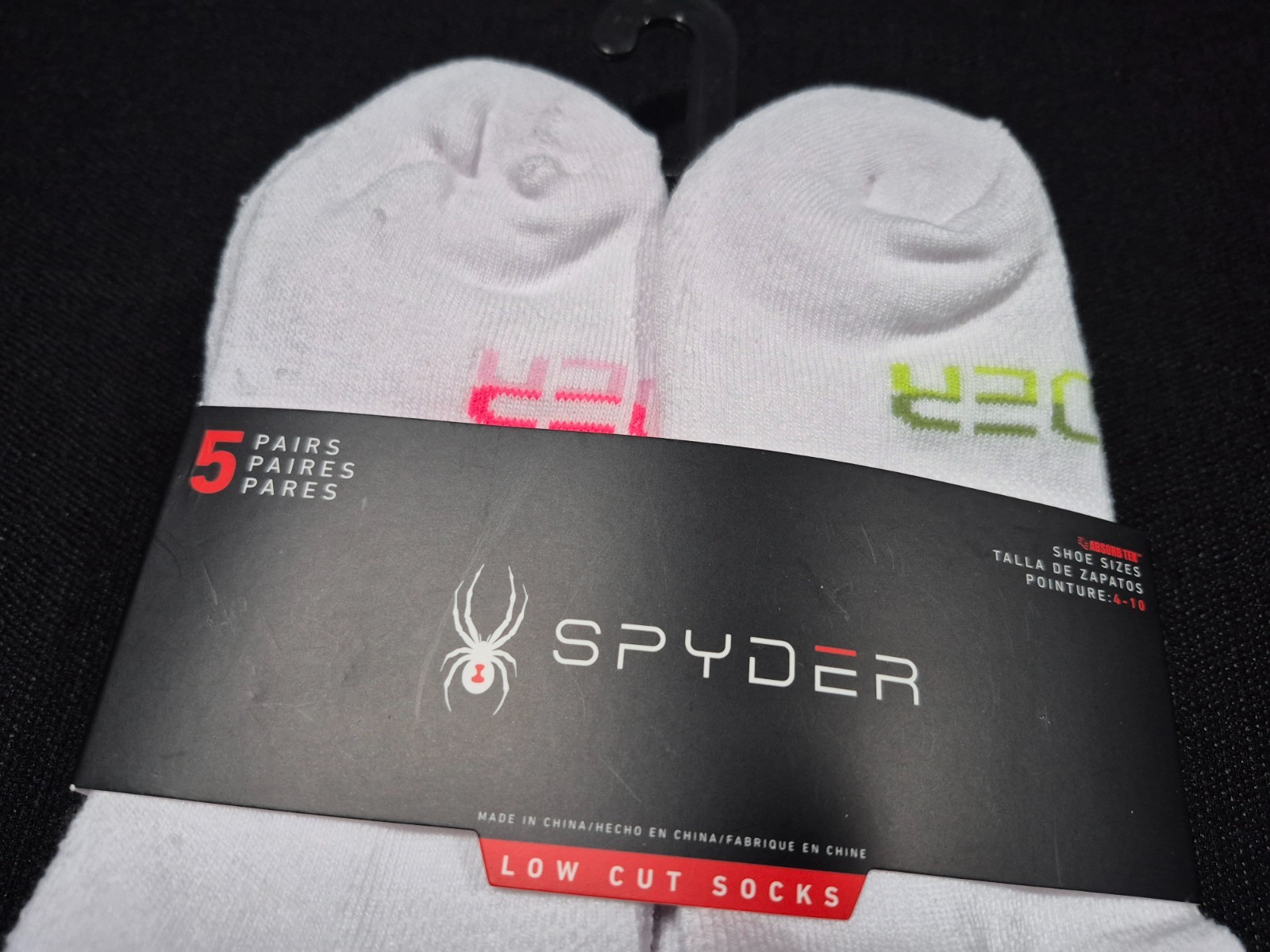 Spyder Low Cut Socks Women SZ 4-10 White 5 Pairs Sports Logo Half Cushioned