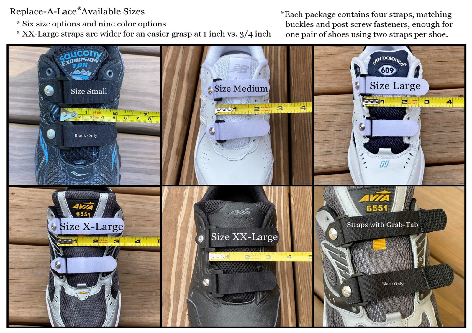 Replace-A-Lace Adaptive Strap Shoelaces With Grab Tab No Tie Shoelaces Set of 4