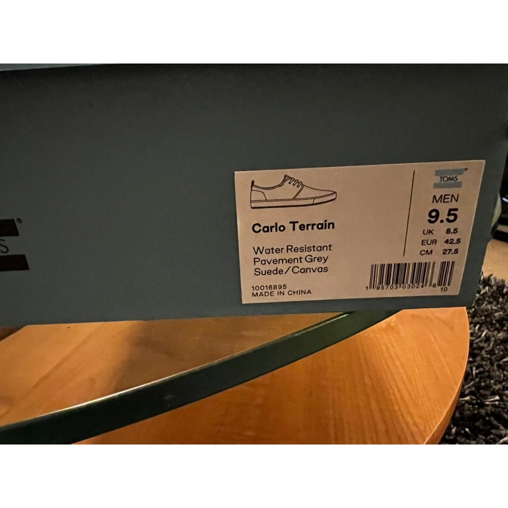 TOMS Carlo Terrain Water Resistant Sneaker Men’s Size 9.5 Pavement Grey suede
