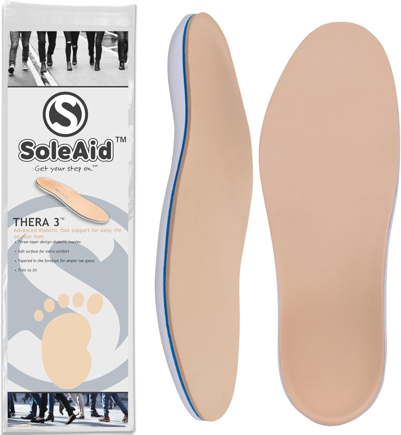 SoleAid Thera 3 Diabetic Insoles Light Weight Soft Anti-Friction Shock Absorbing