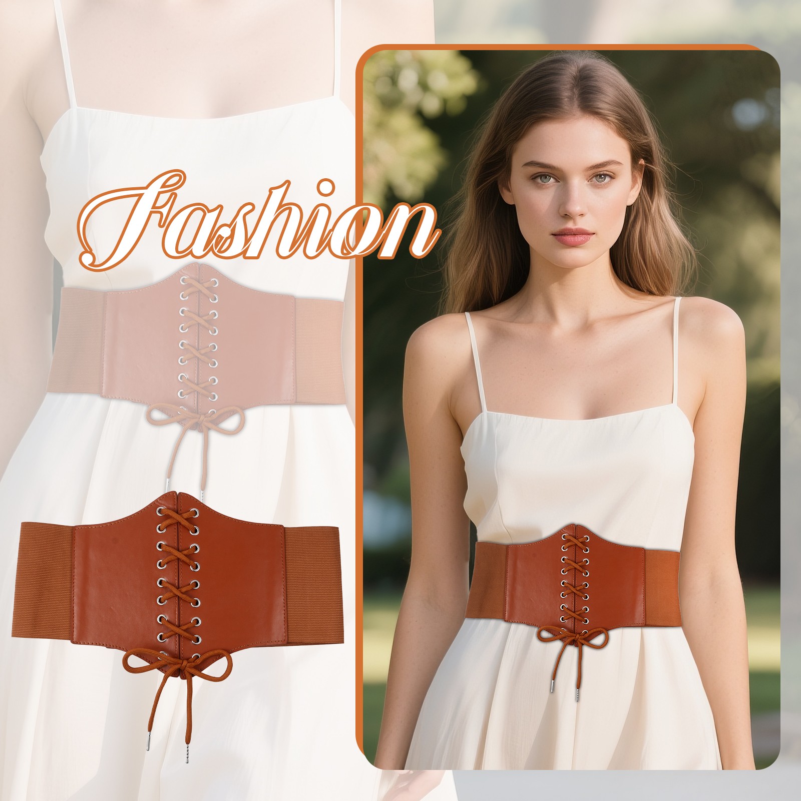 Women’s Adjustable Buckle Elastic Lace-up Tied Corset Waist Belt for Dress Shirt