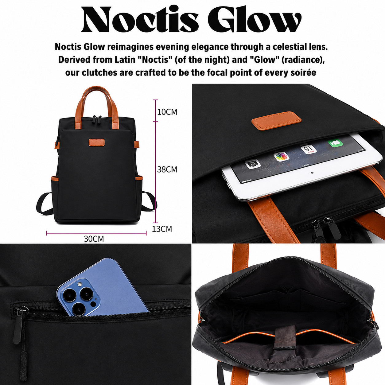 Black Nylon Convertible Backpack Tote Women Waterproof Trolley Sleeve Anti-Theft