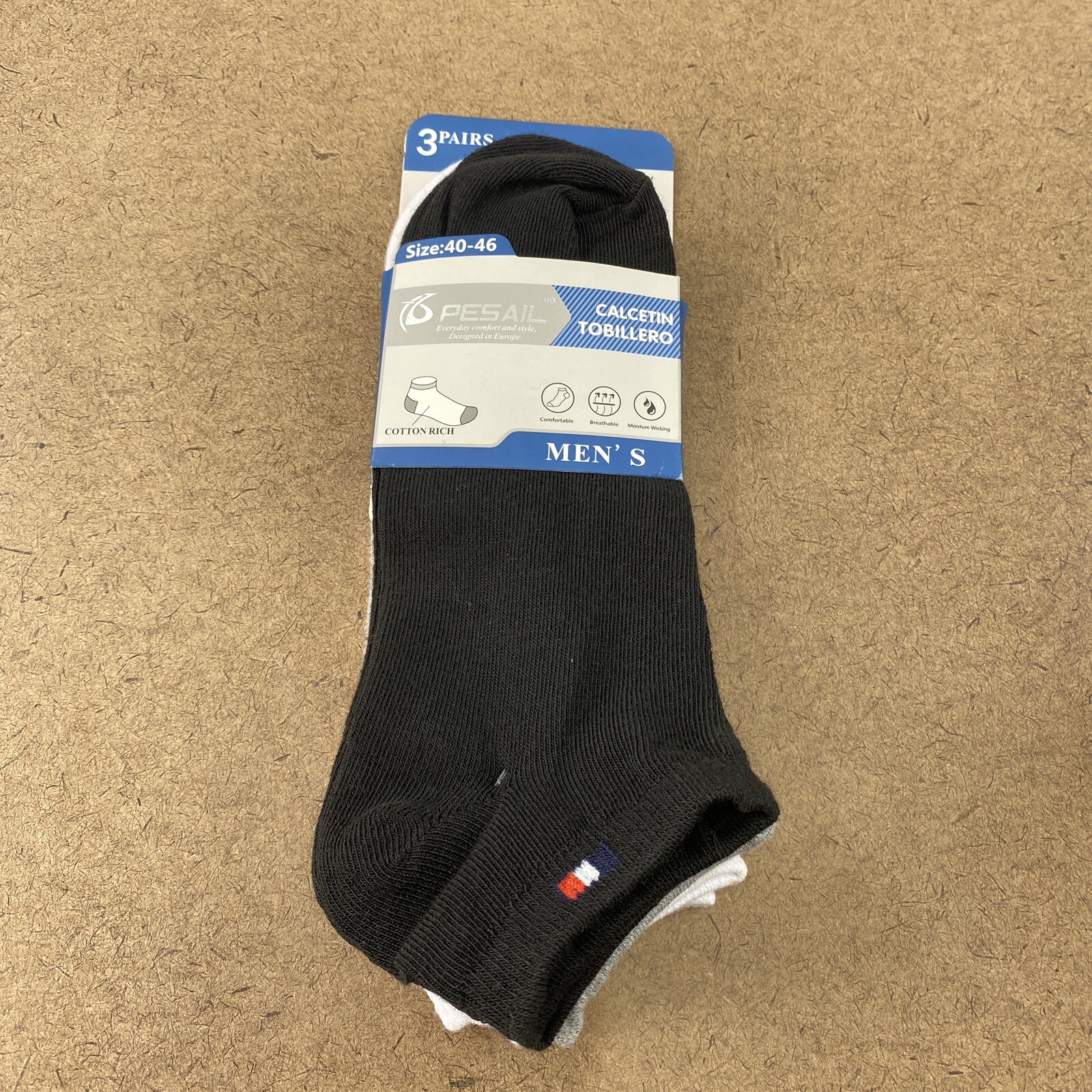 Pesail Classic Men’s Size 40-46 Black Gray White Low Cut Ankle Socks NWT 3 Pairs