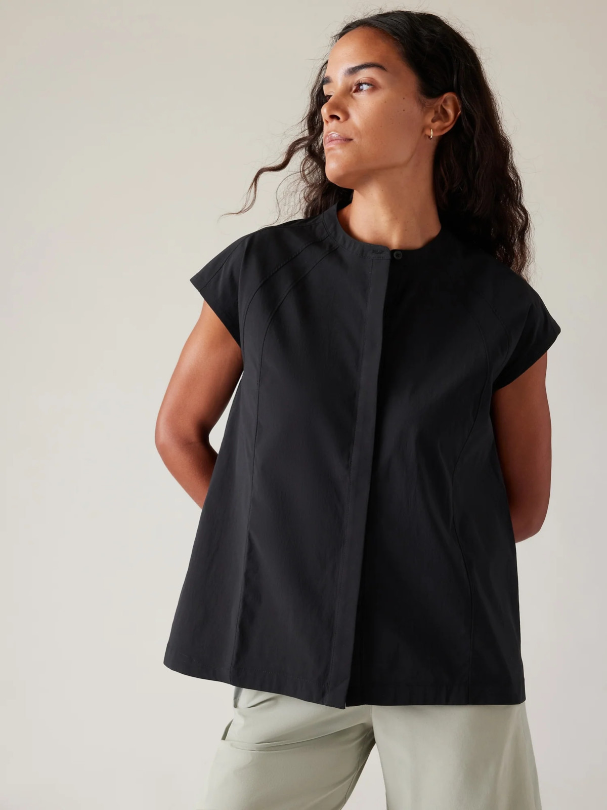 ATHLETA Performance Poplin Popover Top Plus 2X | Black #587913 NEW