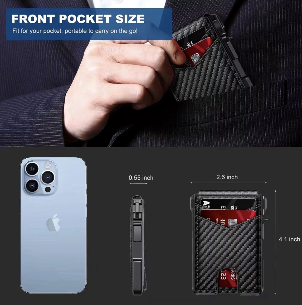 Smart Pop Up Wallet for Men RFIDBlocking Slim Metal Card Holder withiD Window