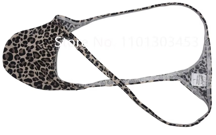 MENS SEXY BIG POUCH GRAPE SMUGGLERS MICRO THONG-BROWN LEOPARD PRINT-(M 28-33)