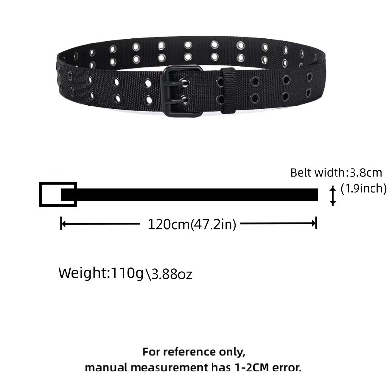 NEW Unisex 100% Cotton Canvas Belt Double Grommet Hole For Men Women Buckle Jean