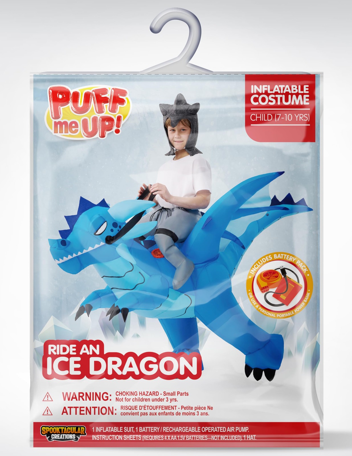 Inflatable Costume for Kids, Ride on Ice Dragon Inflatable with Hat, Cool Rid