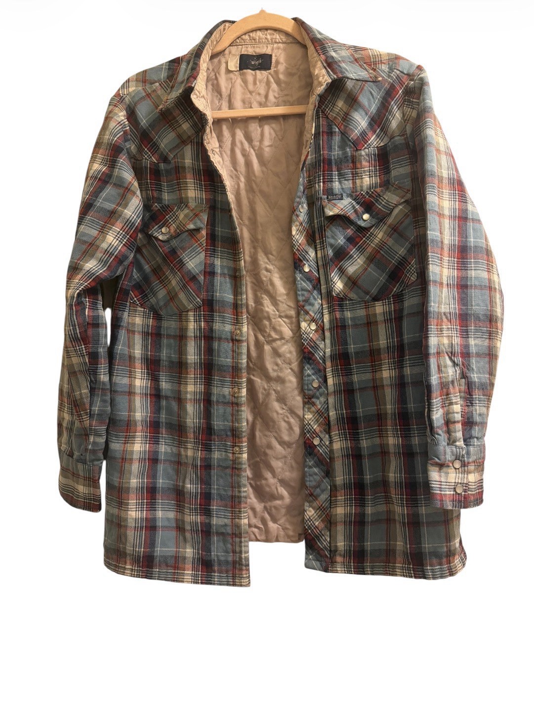Wrangler Plaid Pearl Buttons Western Button-Up Shirt Jacket Men S Long Sleeve