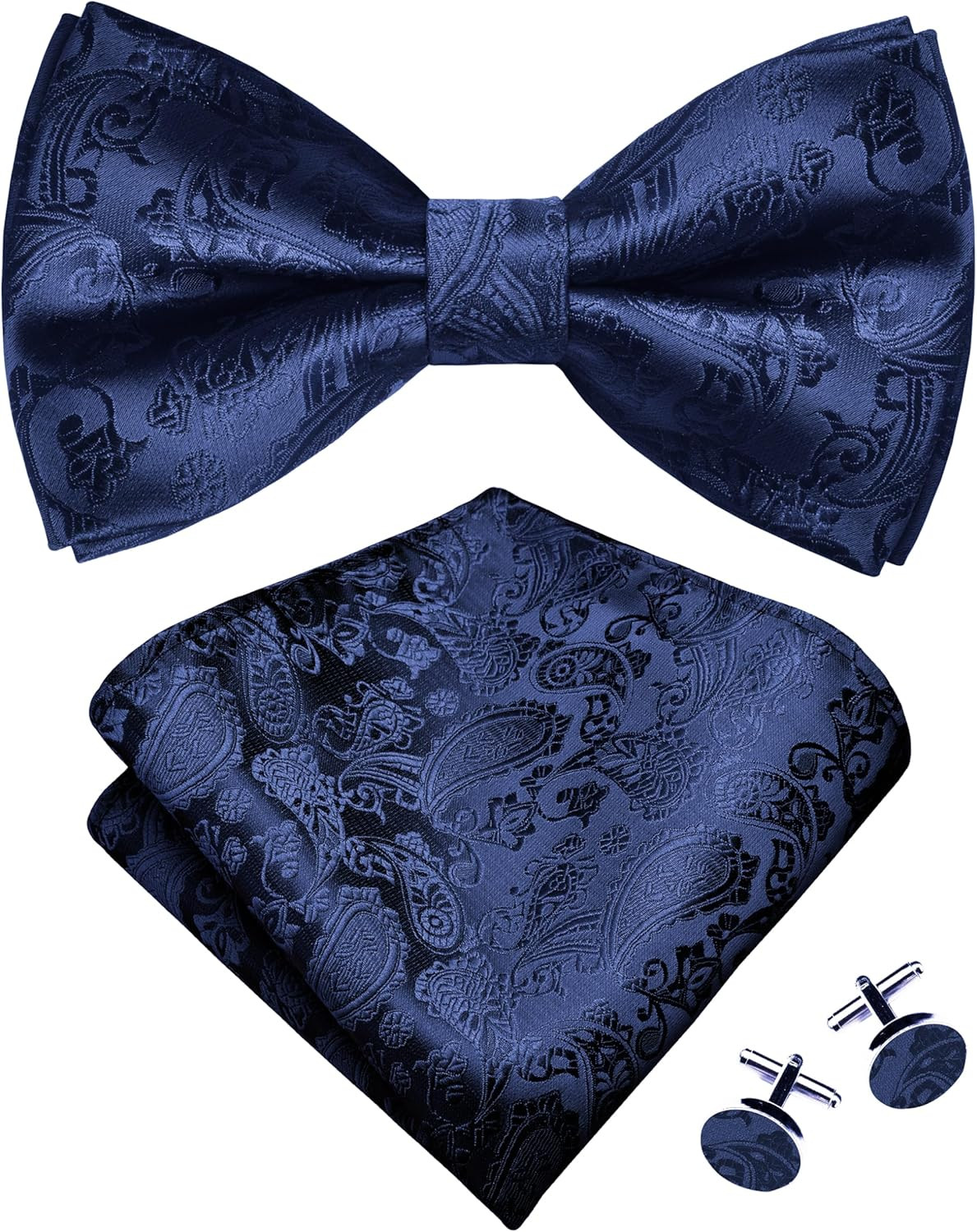 Mens Paisley Bow Tie Handkerchief Jacquard Woven Adjustable Pre-Tied Bowties Poc