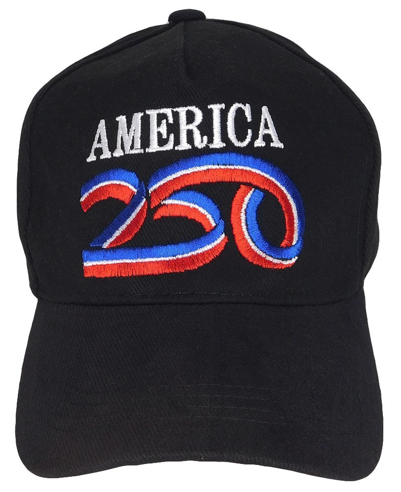 America 250th Anniversary Black Cotton Adjustable Embroidered Cap Hat 100D