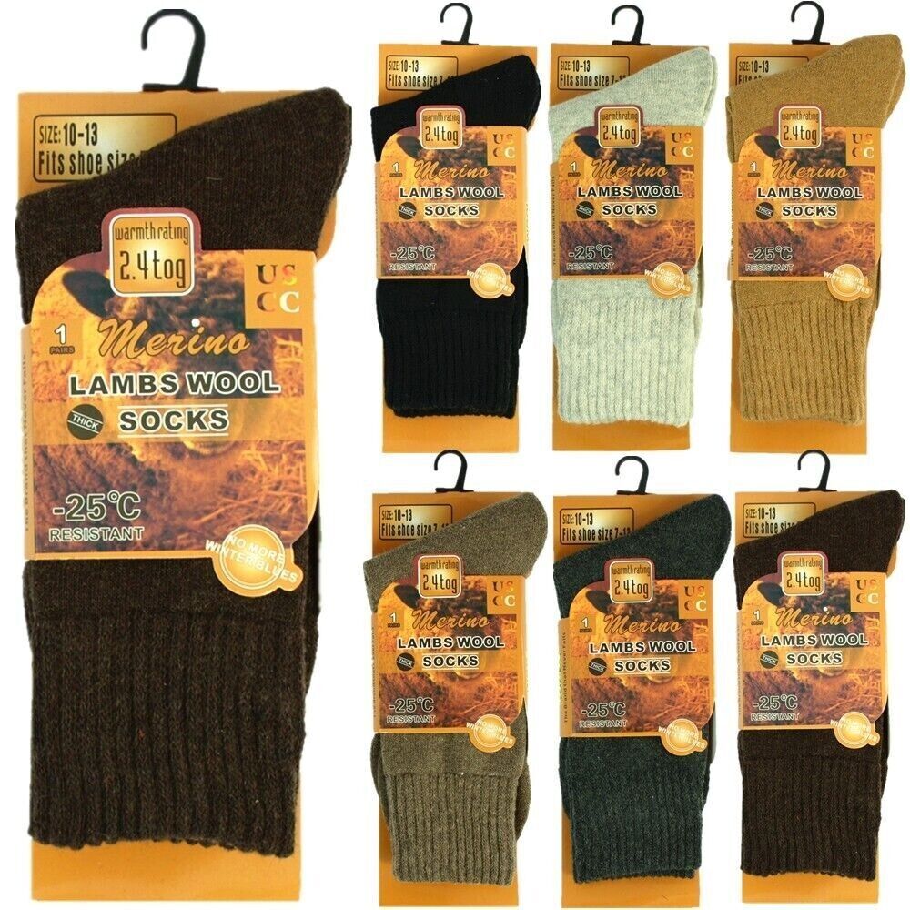 6-12 Pairs Men Merino Lambs Wool Socks Winter Heavy Duty Thermal Boots Size10-13