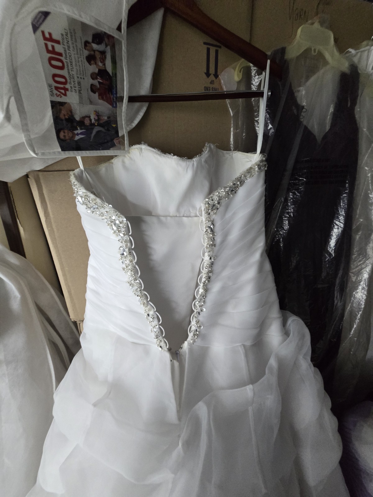White Sweetheart Strapless Ball Gown Wedding Dress, Beaded Ruching Ruffles