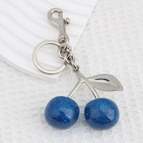 Glitter Blue Cherry Bag Charm Keychain – SILVER Hardware + Velvet Dustbag