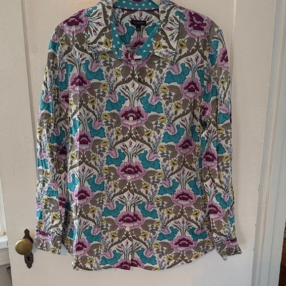 Talbots Button Down Shirt Womens L Multi Color Excellent Floral Paisley Dot Trim