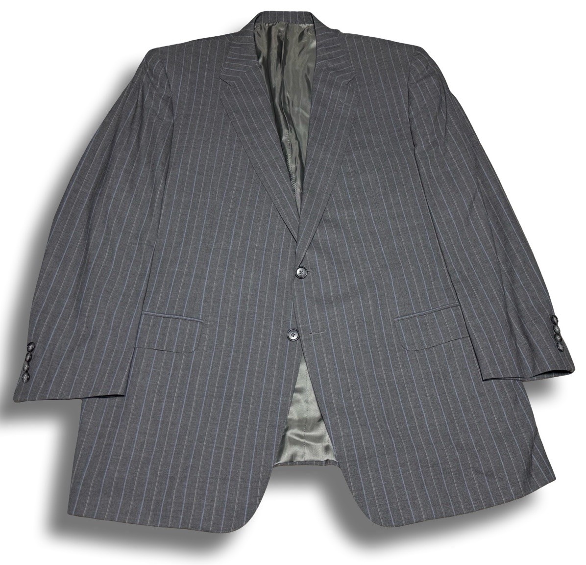Vintage Corneliani 48R/40×28 Pants Super 150s Wool Gray Baby Blue Pinstripe Suit