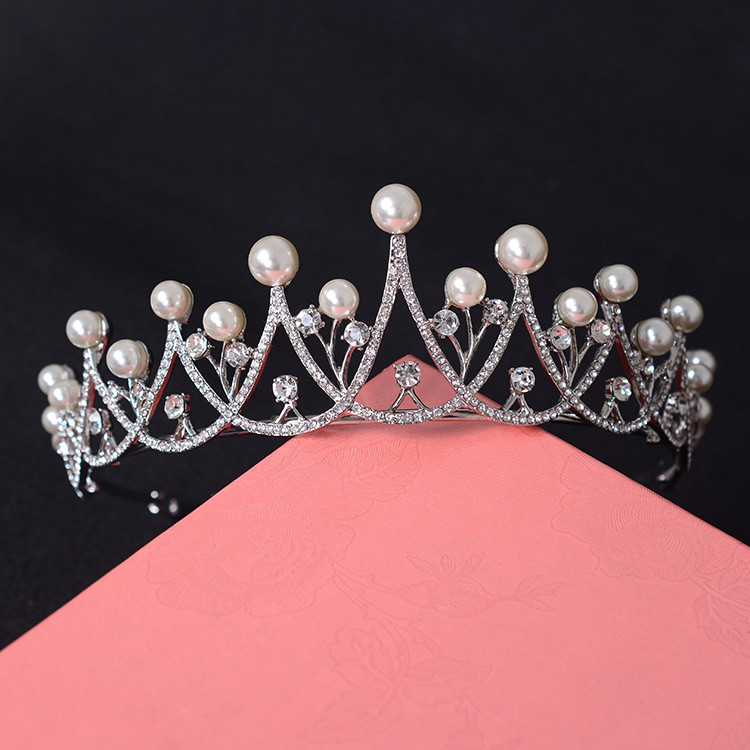 4.8cm Tall Pearl Crystal Tiara Crown Wedding Prom Queen Princess For Women