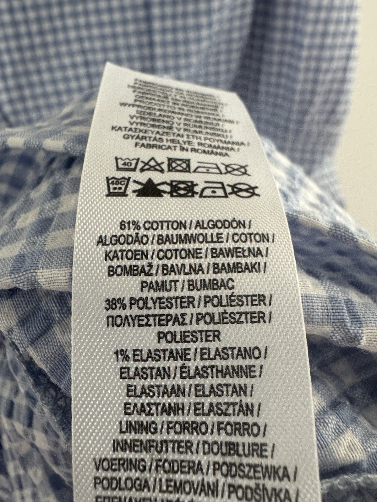 Primark Light Blue Gingham Summer Dress UK 20 Tie Strap Side Zip Lightweight