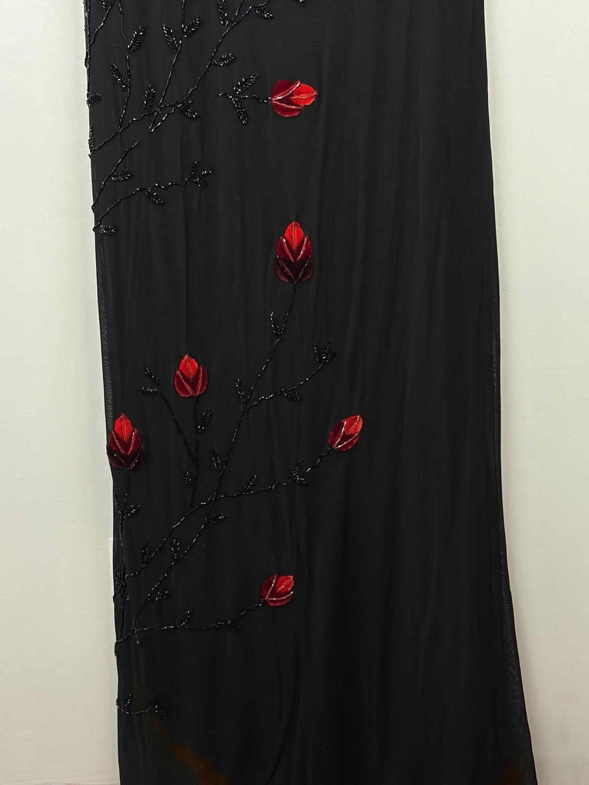 Y2K Cache Formal Dress Womens 10 Black Beaded Red Flowers Whimsigoth Event