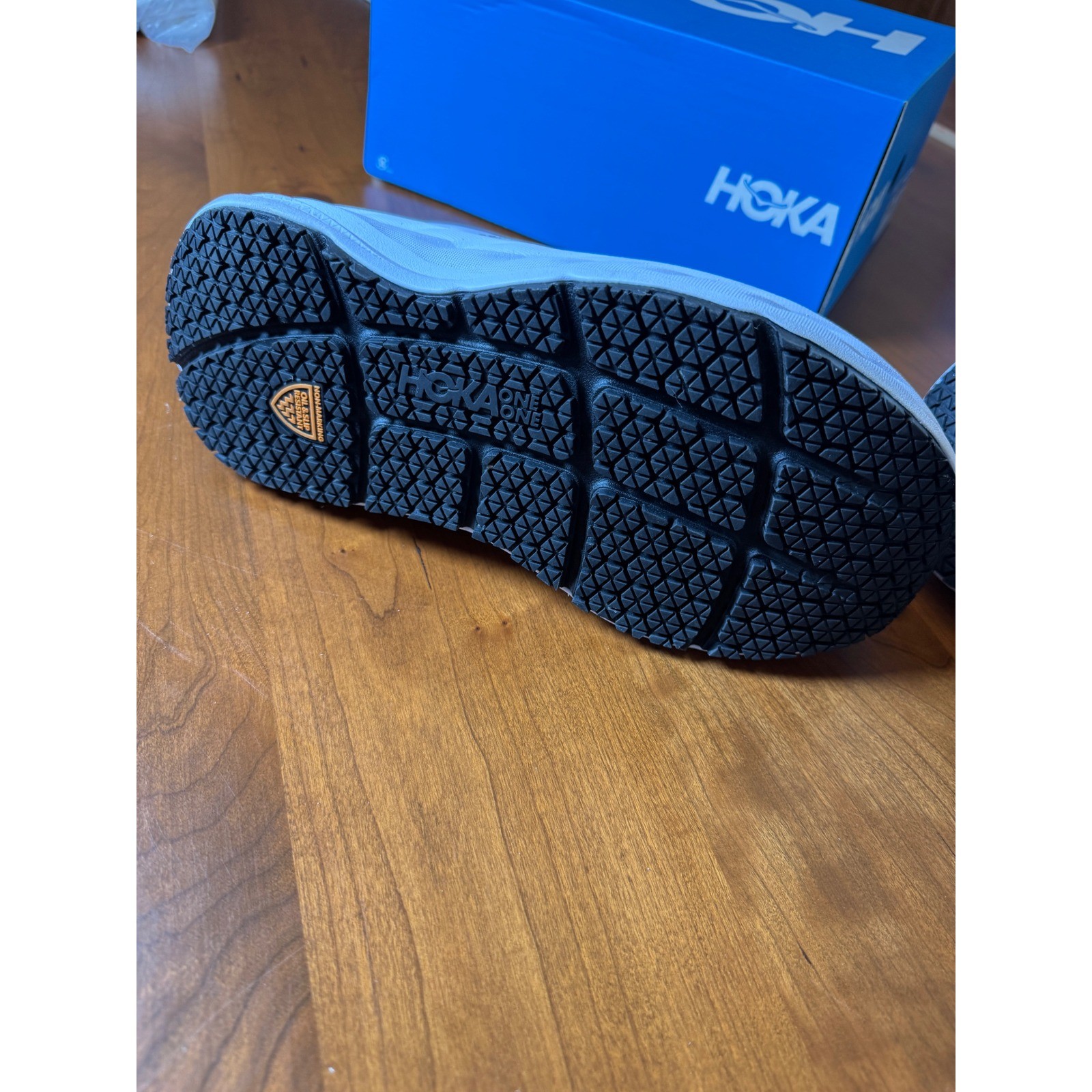 Hoka One One Bondi SR Mens White Leather Slip Resistant Walking Shoes Sneaker