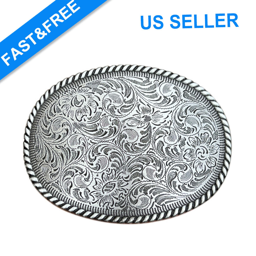 Silvery Belt Engraved Oval Antique Copper Finish Western Cowboy Belt Buckle US