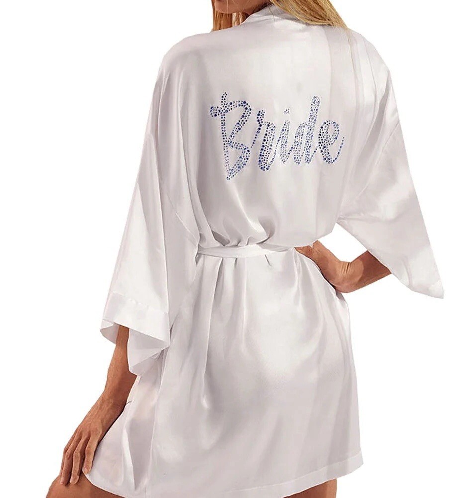 NWT Victoria Secret Robe Bride Bridal Collection One Size White Blue Satin Feel